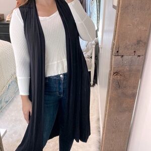 Kaari blue black open duster cardigan size small